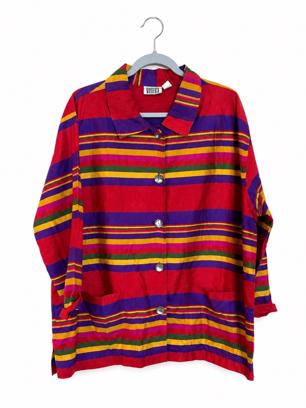 Vintage Chicos Jacket Womens XL 3 Silk Button Front Colorful Stripes Kidcore